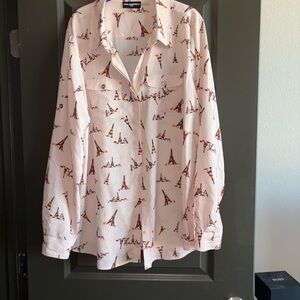 Karl Lagerfeld Pink Eiffel Tower Print Shirt
